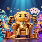 Spin the reels in an ultra-detailed illustration of a bumblebee mob boss in the slot online world.