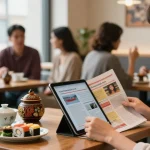 Engaging multicultural café scene showcasing vibrant articles from https://hanadultalk.com, highlighting cultural exchange and community.
