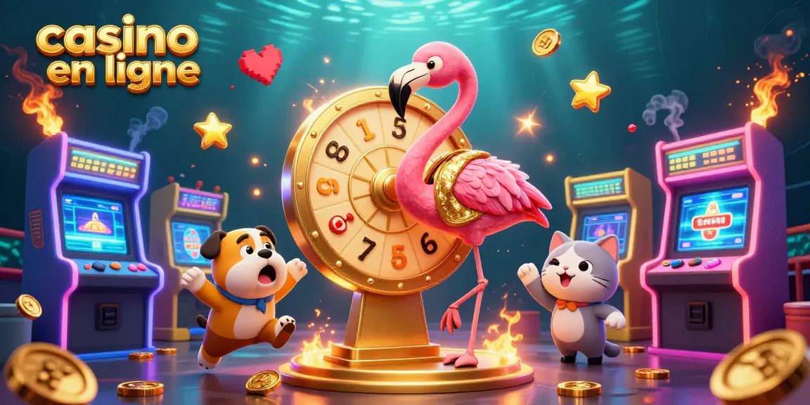 Visualisez le casino en ligne avec des personnages et des éléments de jeu dynamiques et colorés.