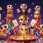 Experience the thrilling atmosphere of sunwint1 with meerkats running an elaborate casino operation, featuring vibrant gaming elements.