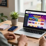 Pengguna rajatogel bermain togel online dengan laptop dan smartphone.