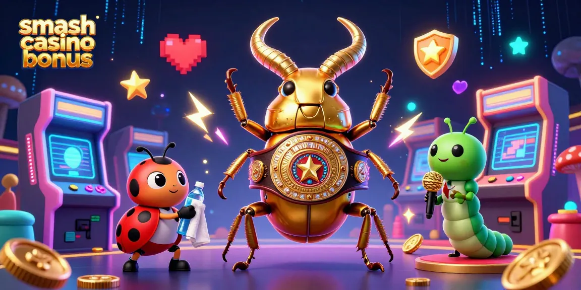 Profitez du bonus smash casino avec un scorpion doré et des éléments de jeu lumineux.