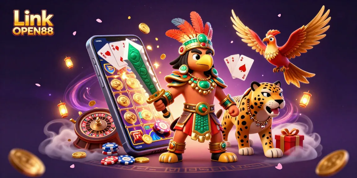 Experience exciting gameplay with Link OPEN88 in a vibrant, action-packed casino scene.